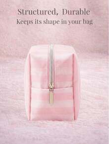 Cute Pink & White Stripe Makeup Bag With Compartments,Nylon Travel Essentials Cosmetic Bag Organizer Toiletry Bag For Women Girls, Simple Pink Portable Storage Bag With Four Different Sizes To Choose From, Suitable For Home Storage, Cosmetics Storage, Cute Appearance, Suitable As A Gift - 八角包(粉紅色) - 查看 4