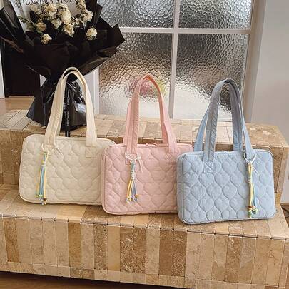 YOONI Large Capacity Quilted Laptop Bag (Accessories Not Included), Suitable For 10/11 Inch Tablets And 13/14 Inch Laptops, Minimalist Lightweight Office Inner Sleeve, Solid Color Heart Embroidery Commuter Protective Case