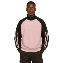 Half-Zip Two-Tone Sweatshirt, Plain, Soft, Warm - hồng/đen - Xem 1