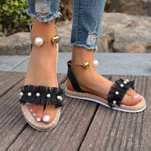 Comfortable Low Heel Bohemian Bowknot Flower Sandals, Soft Sole Suitable With Dresses, Beautiful Beach Shoes - Black - View 11