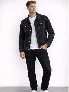 Men's Iron Button Twill Jacket - 黑色牛仔褲 - 查看 6