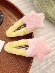 2pcs Cute Fluffy Star Y2K Hair Clips, Faux Rabbit Fur Sweet Bangs Side Hair Clips, BB Clips Hair Accessories, Claw Clips, Hair Slide, Hair Barrettes - Multicolor - View 9