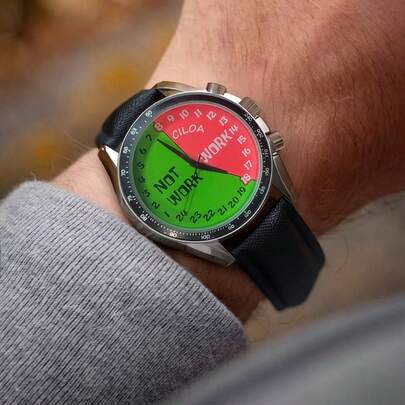 1pc Funny 24-Hour Wrist Watch, Contrasting Red & Green Sections, Black Strap Casual Quartz Watch