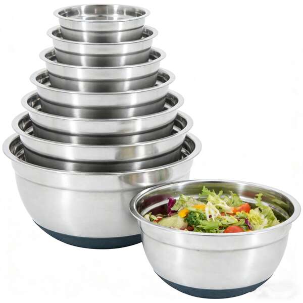 Non-Slip Salad Bowls, Egg-Beating Bowls, Mixing Bowls,Multiple Specifications Are Available, Stainless Steel Mixing Bowls, Kitchen Bowls, Barbecue Bowls, Kitchen Prep Bowls. Easy To Clean And Stackable, Used For Food Storage, Meal Preparation, Salad, Etc. Kitchen Gadgets, Kitchen Accessories, Storage Containers For Cooking And Baking Food. It Is An Excellent Choice For Kitchen Cooking, Baking And Dish Preparation.