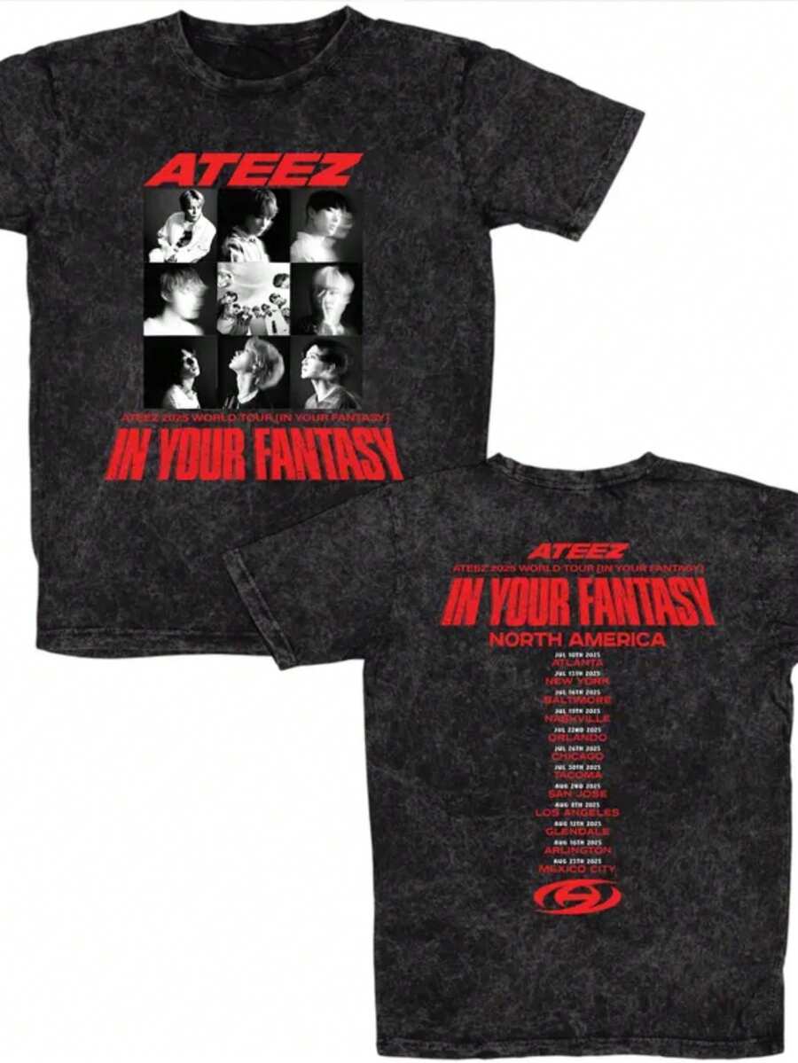 Ateezs 2025 World Tour In Your Fantasy Mineral T-Shirt, Ateezs Lemon Drop, Ateezs World Tour In US Shirt, ATEEZS Golden Hour Part 3, Ateezs Merch - 黑色 - 查看 1