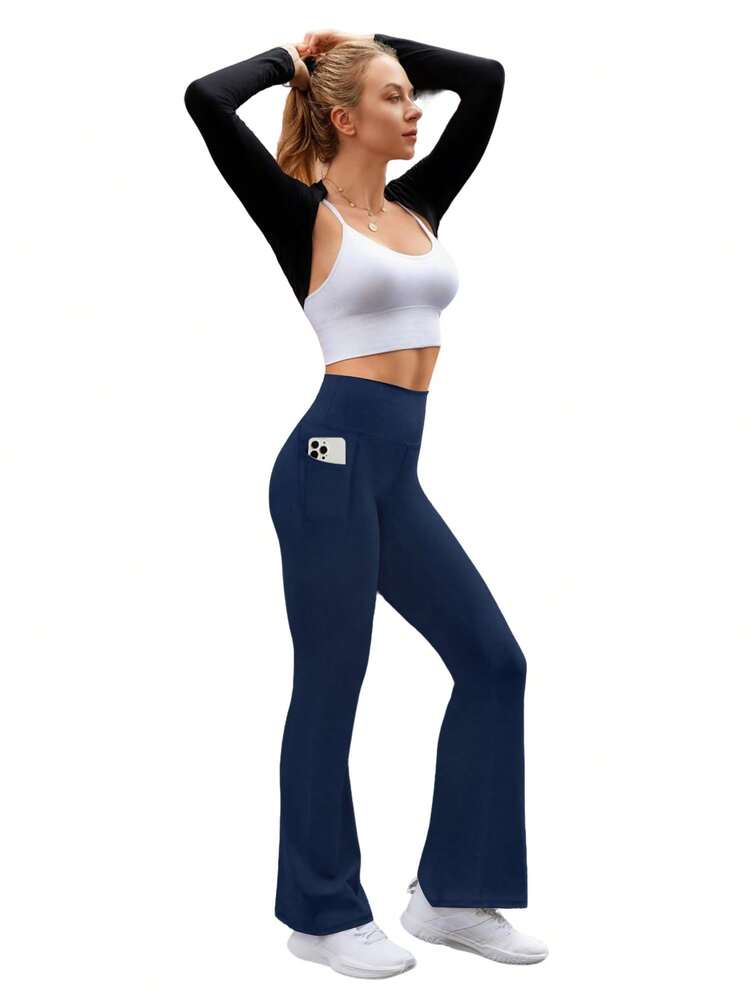 GEREARC Women's High-Waist Pocketed Yoga Pants – Seamless Flare Bootcut Style, Athletic & Casual Wear - màu xanh hải quân - Xem 5