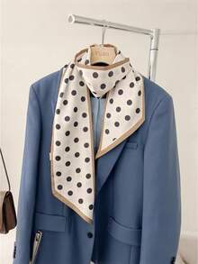 1件双面马链印花缎面围巾，可搭配女士连衣裙、短裤、腰带、包包、帽子、丝带、腰带 - 卡其波點 - 查看 4