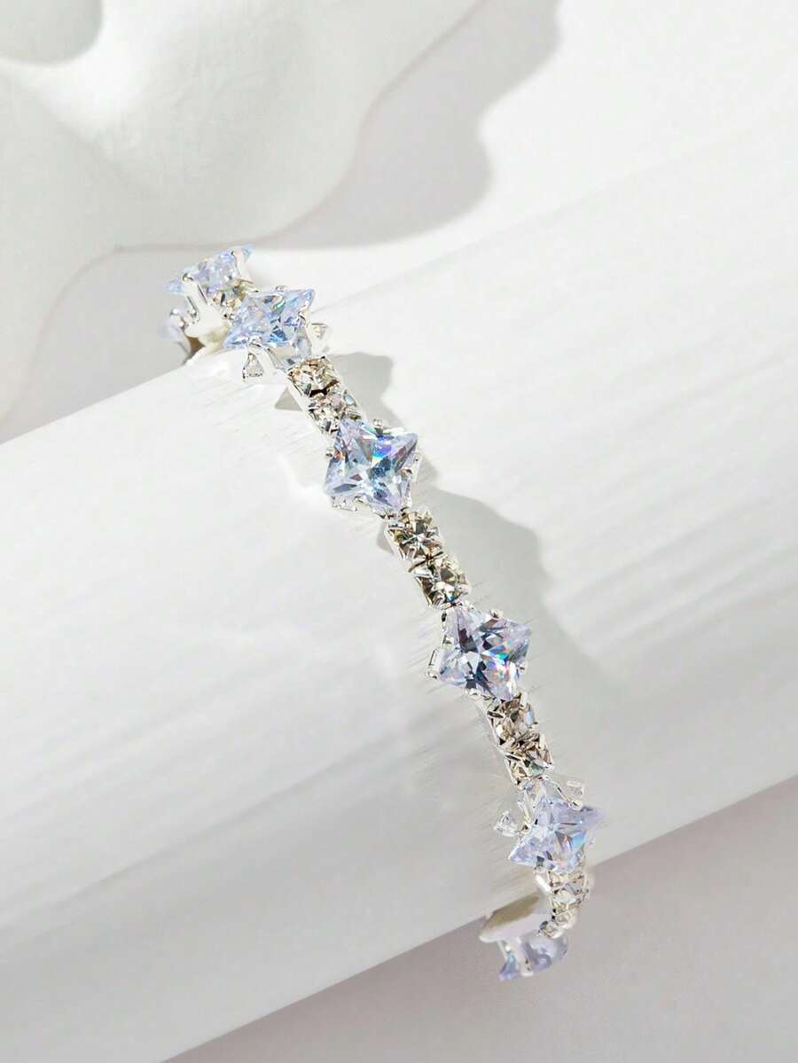 1件女士优雅简约方形钻石手镯，适合日常佩戴 - 彩色 - 查看 1