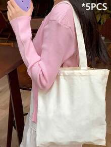 10个/套 时尚可重复使用帆布手提袋，手提包，单肩包，托特包，米色帆布包，可折叠可重复使用布艺手提袋，DIY彩绘帆布包，简约大号学生书包，化妆包，旅行必备，沙滩包，邮轮必备，健身包，情人节礼物（女士），学校帆布包 - 彩色 - 查看 18