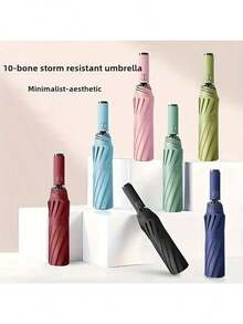 1把自动折叠伞，10根钢骨，190T伞面，防风设计，一键开合，便携旅行伞，塑料手柄，自动防风伞，女士适用，雨伞，强光防雨，高品质男女通用伞，通勤、旅行、日常使用的理想之选 - 成人礼品 - 多色 - 查看 12