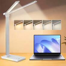 Dual-Head LED Desk Lamp, USB Powered, 5 Lighting Modes & Dimmable, Bedside Lamp, Reading, Crafting, Work, Study - Square Bottom Double Head - View 3