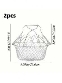 1pc Stainless Steel Frying Basket, Collapsible Home Frying Basket, Multi-Function Kitchen Strainer Basket - Multicolor - View 12