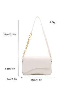 1pc Minimalist Solid Color Flap Shoulder Bag, Classic Textured Crossbody Bag, Women Handbag - White - View 9