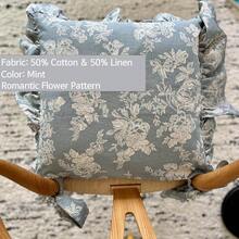 Korean Made Chair Pad Slipcover 17.5'x17.5' Chair Cushion Cover Ties With Ruffle Farmhouse Decor Covers Only, Gift For Mom(Mint Floral) - As - View 4