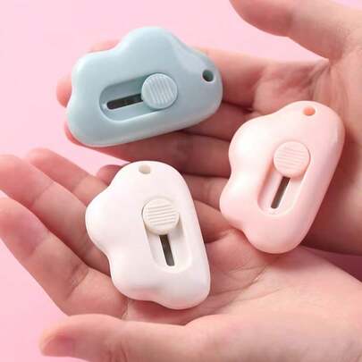 3pcs Mini Cloud Shape Box Cutter Scalpel Utility Knife Letter Opener Envelope Slitter, Portable Cloud Shape Paper Cutter With Keychain Hole Knives