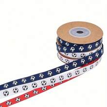 Soccer Match Theme Ribbon - Navy Blue And Red Background, White Soccer Ball Pattern, Durable Gift Wrapping, Suitable For Sports Parties, Birthday Parties, Holidays, Soccer Ribbon, Sports Fan Supplies, Soccer Fan Fabric - Multicolor - View 5