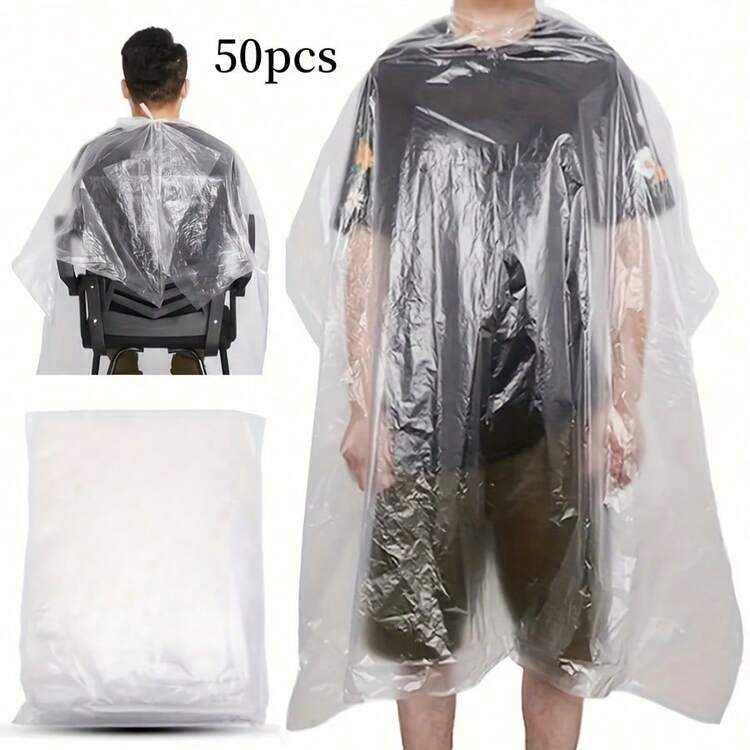 100/50pcs High Quality Disposable Salon Hairdressing Capes - Transparent Plastic Aprons, For Haircut, Coloring And Dyeing, Protect Clothes From Hair Tools And Accessories, Haircut Protection | Full Coverage Design | Neck Strap - Multicolor - View 4