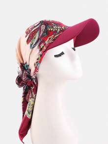 1pc Women's Satin Printed Square Scarf Visor Hat, Outdoor Sun Shading Bandana Hat, Suitable For Daily Use - Multicolor - View 7