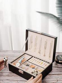 1 Peça Caixa de Armazenamento de Brincos em Couro PU à Prova d'Água, Organizador de Joias Portátil de Camada Dupla para Anéis, Brincos, Colares, Pulseiras, Caixa Protetora de Joias à Prova de Poeira e Oxidação, Presente para Namorada, Mãe, Volta às Aulas - Multicolorido - Visão 4