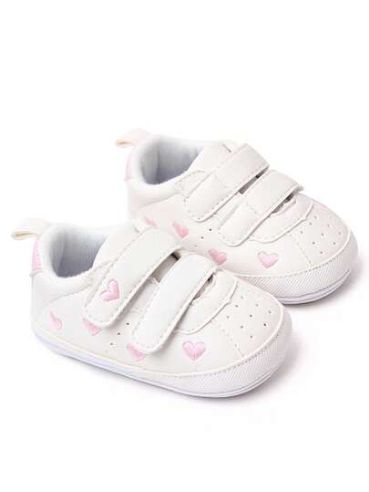 1 par de zapatos para bebé, diseño de corazón de color lindo, adecuado para interior y exterior antideslizante para niños pequeños, zapatos planos suaves