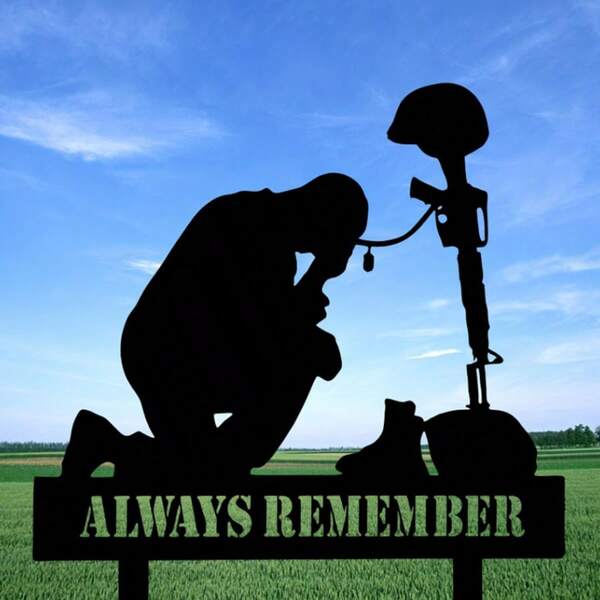 1pc, Memorial Day Outdoor Ornaments, July 4th Patriotic Metal Soldier Yard Sign With Pile Decorative Piles, Independence Day Courtyard Trail Garden Logo Yard Cemetery Decoration, Outdoor Decorative Garden Statue For Patio Decoration