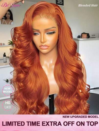13x4 Lace Front Wigs Human Blended Hair 200 Density Lace Front Wigs Human Frontal Hair Brazilian Virgin Hair #350 Ginger Orange HD Lace Frontal Body Wave Wig Pre Cut Pre Plucked For Women