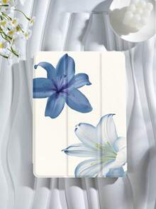 Blue And White Lily Pattern Tablet Case, Compatible With IPad 9.7/10.2/10.5/10.9/12.9/Pro 11, 10th Generation, Compatible With Samsung Galaxy Tab S6 Lite 10.4-Inch, Compatible With Kindle Paperwhite 12th Gen 2024, Kindle (11th Generation) 2022 Version, Soft And Drop Resistant, Intelligent Standing/Automatic Wake-Up/Sleep - Nhiều màu - Xem 2
