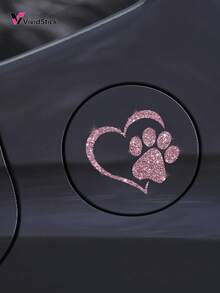1pc Dog Paw Print Heart Design Faux Diamond Sticker, Shiny Cute Car Motorcycle Cartoon Decal - A - View 1