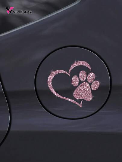 1pc Dog Palm Print Heart Shaped Design Innovative Imitation Diamond Sticker Shiny Cute Car Stickers Car Styling Cartoon Stickers For Car Motorcycle