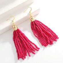 1Pair Retro  Hand-Beaded Earrings, Bohemian Colorful Tassel Seed Bead Jewelry For Women Daily Wear Festival Fashion Accessory - 綠色 - 查看 8