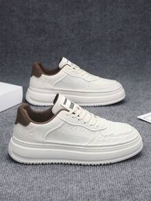 2026 New Leather Embossed Platform Lightweight Casual Sneakers - Beige - View 13