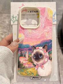 Funda para teléfono con bufanda floral de gato siamés compatible con  17,  16 Pro Max,  15 Pro Max,  13 y  12 Fabricada en material de TPU que proporciona protección contra golpes y caídas Un gran regalo para familiares, amigos, seres queridos, novios/novias y para aniversarios - Blanco - Ver 1