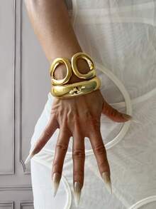 3pcs/2pcs/1pc Luxury Cufflinks & Bracelet Set, Gold Color Bracelet, Wide Style Bracelet, Thick Style Bracelet, Fashion Unique Oversized Gold Bracelet - Yellow Gold - View 16