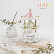 Caja De MúSica CláSica Accionada A Mano, Regalo De CumpleañOs Creativo Y RomáNtico Para Parejas, Elegante DecoracióN De Escritorio, Caja De MúSica De Carrusel Giratorio A Cuerda, Ornamento Musical Con TemáTica De Caballos Blanco-Rosa-Rojo-Azul, Caja De MúSica Decorativa Para DecoracióN De PasteleríA Y Ocasiones De Regalo, Caja De MúSica Giratoria - Blanco - Ver 7