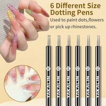 6支双头美甲彩绘笔，一支带点钻线头，另一支带平头光疗刷头 - 美甲工具，适用于美甲、凝胶指甲油、足疗 - 黑色 - 查看 2