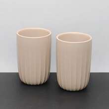 Bathroom Vanity Set, Striped Design Liquid Soap Dispenser, Lotion Dispenser Set, Toothbrush Holder, Freely Combinable, Handmade Ceramic Bathroom Accessories Set, Bathroom Ensemble - Khaki - View 5