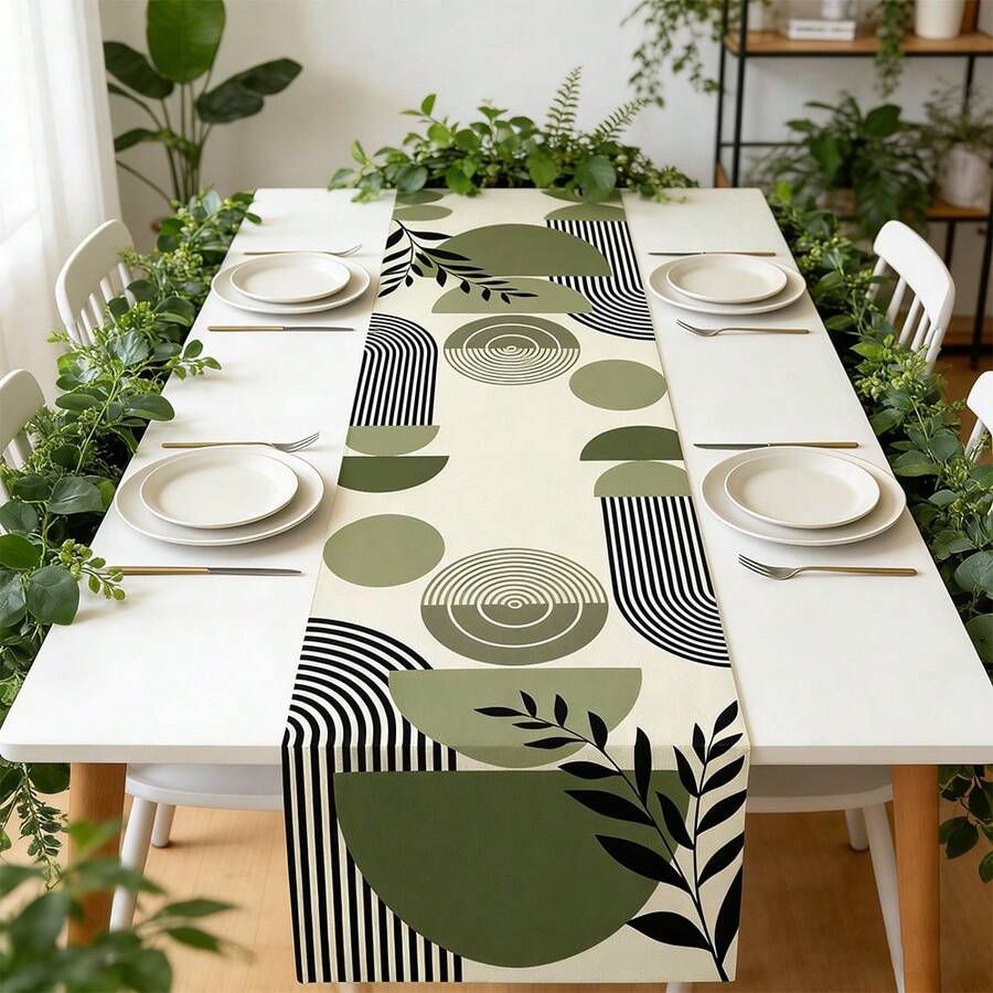 1 chiếc khăn trải bàn kiểu Bohemian họa tiết lá cây, màu xanh lá cây nhạt với họa tiết cây cọ nhiệt đới, họa tiết hình học trừu tượng kiểu trung cổ hiện đại, phù hợp cho bàn ăn nhà bếp kiểu nông thôn, trang trí tiệc ngày lễ. - xanh quân đội - Xem 1
