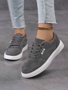 秋冬季女士运动鞋，透气休闲运动鞋，时尚轻便滑板鞋，平底滑板鞋 - 深灰色 - 查看 3