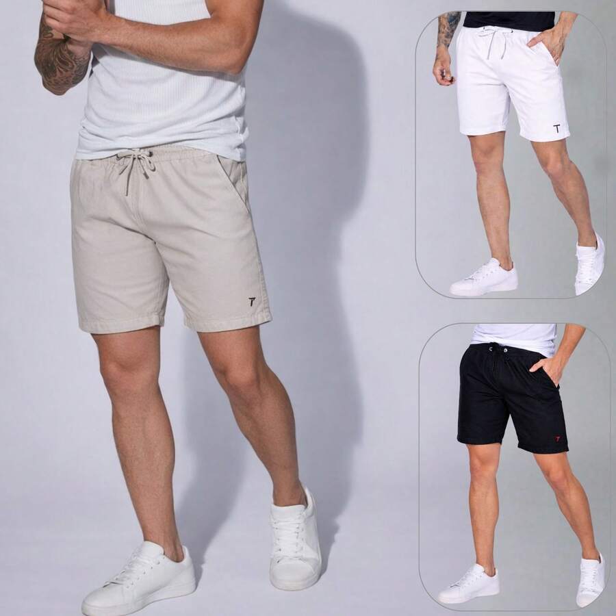 Kit Of 3 Men's Denim Twill Shorts, Premium Men's Bermuda Shorts - 白色/米色/黑色 - 查看 1