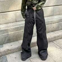 New Black Cargo Pants Spring Summer American Style Multi-Pocket Cargo Pants Loose Wide-Leg Casual Pants For Men - 黑色 - 查看 5