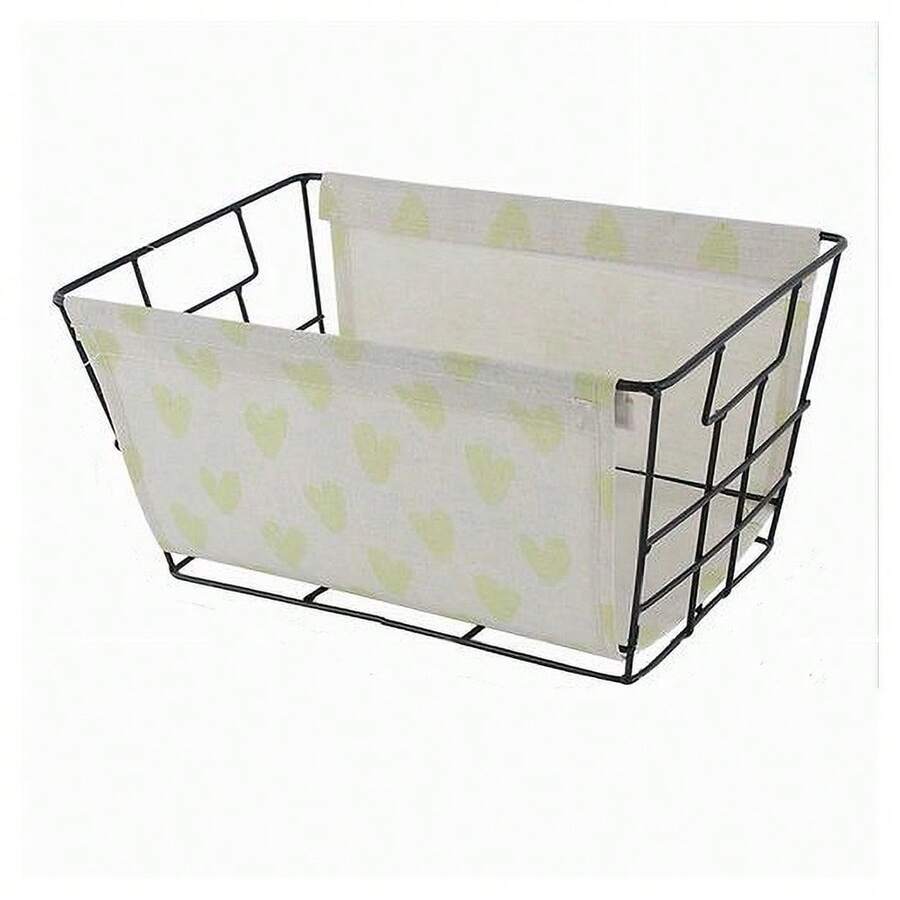 OISE ART STORE Cesto Porta Oggetti In Ferro Tessuto Stampa Cuori Gialli Manici 30x20x15cm 10617 - - Multicolore - Visualizzare 1