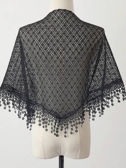 新款热销女士三角披肩，网纱、亮片和蕾丝饰边——多功能头巾围巾，浪漫透气，纯色，宽松版型