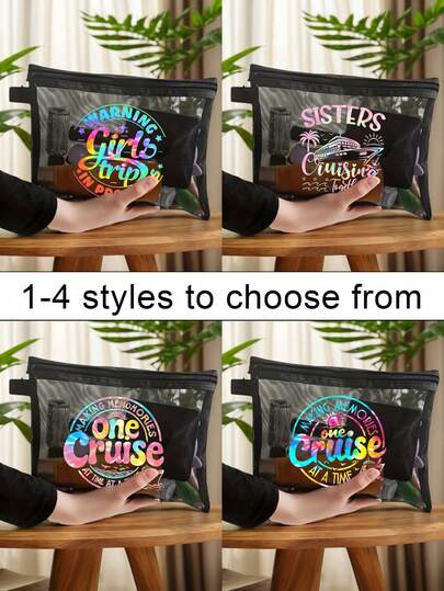 渐变元素大容量网袋，化妆品收纳袋，便携式黑色收纳袋，学生铅笔盒，透气网眼化妆包，洗漱包，商务旅行洗漱包，收纳袋，旅行网袋，适合居家、旅行、户外、学校使用，适合学生在校使用、宿舍使用，返校必备好物