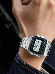 Casio Reloj digital retro para hombres A158WA-1, con correa de acero inoxidable, función de alarma y cronógrafo, regalo ideal para hombres - Gris - Ver 3