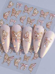 2片装5D蝴蝶浮雕美甲贴纸，金色渐变美人鱼全息复古蝴蝶DIY美甲贴花，Y2K全息滑动美甲装饰 - 彩色 - 查看 7
