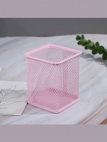 Iron Art Square Multi-Function Desk Organizer Pen Holder Iron Art Hollow Desk Organizer Pen Holder, Colorful Metal Desk Tidy Transparent Acrylic 3-Compartment Pen Holder, Simple Minimalist Design High-Quality Office/Student Desk Organizer