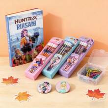 12支装 K-POP 2025 驱魔女团 12支装大号铅笔带橡皮擦，含3个卷笔刀，卡通 K-POP 风格文具，学习铅笔 - 彩色 - 查看 8