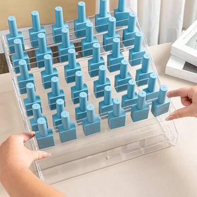 1pc Clear PET Nail Polish Rack, Multi-Layer Countertop Makeup Organizer For Lipstick, Perfume & Jewelry. Cosmetic Display Stand, Lightweight, Easy Assembly, Bathroom Vanity Organizer, Ideal For Nail Salon Decor.