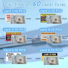 60张停车恶作剧卡片，上面写着“你停车像个傻瓜”，远看像100美元钞票——搞笑停车违规恶作剧卡片，可贴在雨刮器下（3.5 x 2英寸），6种款式，每种10张。 - 彩色 - 查看 10