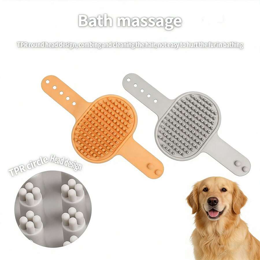 Pet Bath Brush, Dog Massage Brush, Cat Hair Removal Gloves, Pet Grooming Tools, Silicone Pet Brush, TPR Soft Bristle Brush, Adjustable Wrist Strap, Gentle Combing, Hair Cleaning, Bath Brush, Dog And Cat Hair Removal Device, Bath Time, Pet Hair Care, Skin-Friendly. - Multicolor - View 1